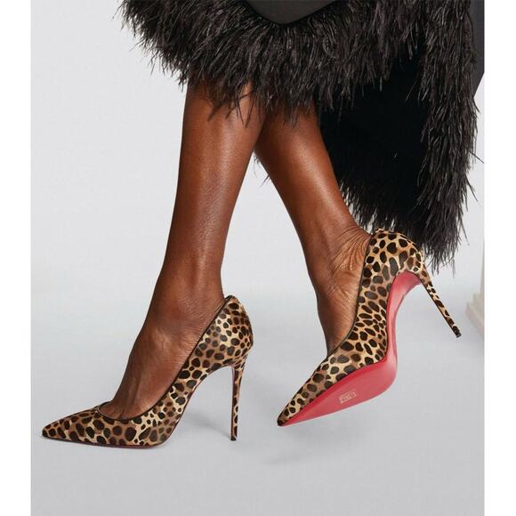 Christian Louboutin Kate 100 Pony Madagascar Leopard Black Brown Heel Pump 36.5 - Picture 4 of 12